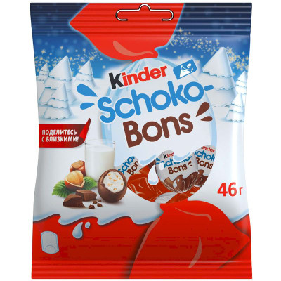 Изображение товара Конфеты Kinder Schoko-Bons из молочного шоколада с молочно-ореховой начинкой 46г