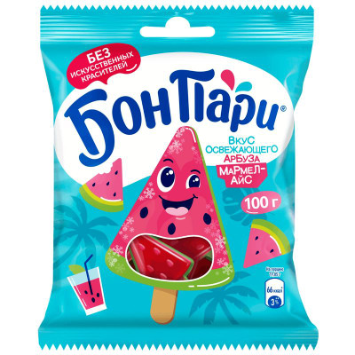 Изображение товара Мармелад Бон Пари Мармел-Айс жевательный освежающий арбуз, 100г