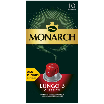 Изображение товара Кофе в капсулах Monarch Lungo 6 Classico натуральный жареный молотый, 10х52г