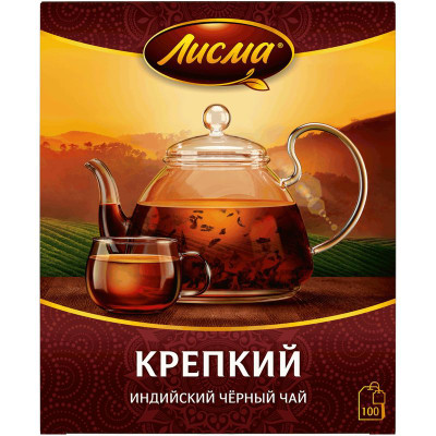 Изображение товара Чай Лисма чёрный байховый индийский крепкий в пакетиках, 100х2г