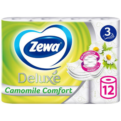Изображение товара Туалетная бумага Zewa Deluxe Camomile Comfort 3 слоя, 12шт