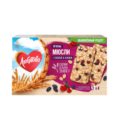 Изображение товара Печенье Любятово Мюсли злаковое с клюквой и изюмом, 120г