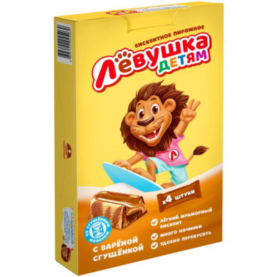 Изображение товара Пирожное Славянка Левушка Детям бисквитное с вареной сгущенкой, 140г