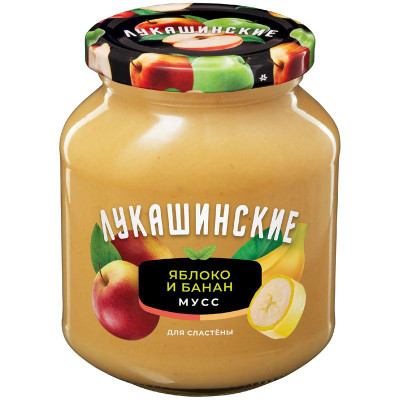 Изображение товара Мусс Лукашинские десерты Нежный яблочно-банановый, 370г