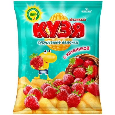 Изображение товара Палочки Кузя Лакомкин кукурузные со вкусом клубники, 100г