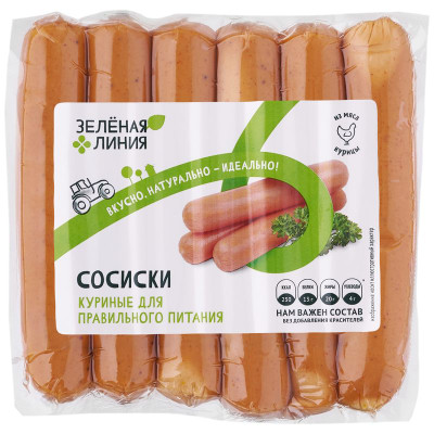 Изображение товара Сосиски Куриные для правильного питания Зелёная Линия, 240г