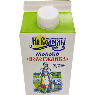 Изображение товара Молоко Вологжанка питьевое пастеризованное 3,2%, 500г