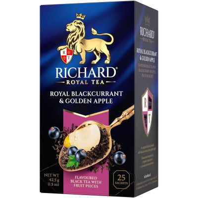 Изображение товара Чай Richard Royal чёрный ароматизированный с кусочками смородины и яблока, 25х1,7г
