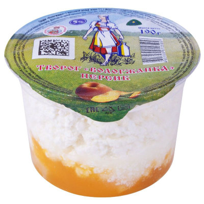 Изображение товара Творог Вологжанка с фруктово-ягодным наполнителем Персик 5%, 190г