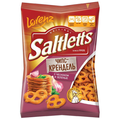 Изображение товара Крендель Saltletts Чипс-Крендель с чесноком и зеленью, 70г