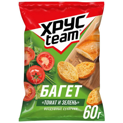 Изображение товара Сухарики Хрусteam Багет Томат-Зелень, 60г