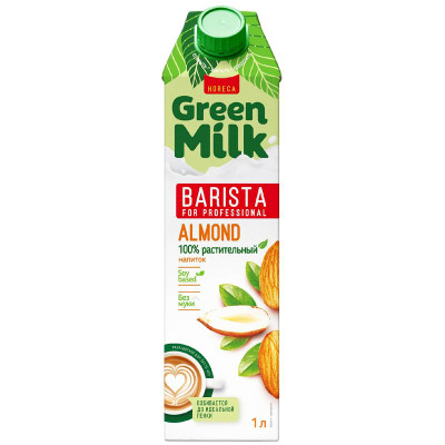Изображение товара Напиток миндальный Green Milk на соевой основе ультрапастеризованный, 1л