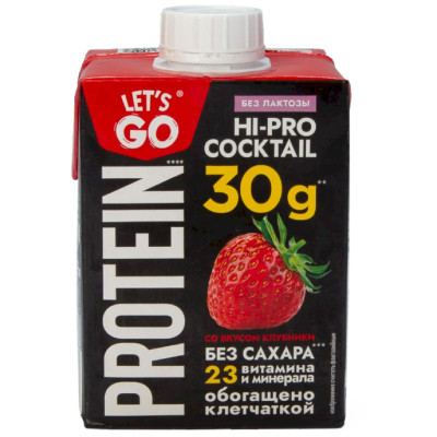 Изображение товара Молочный коктейль Let's Go Клубника обезжиренный, 500г