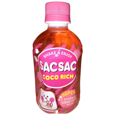 Изображение товара Напиток сокосодержащий Lotte Sac Sac Coco Rich со вкусом персика с кусочками кoкоcового желе негазированный, 280мл