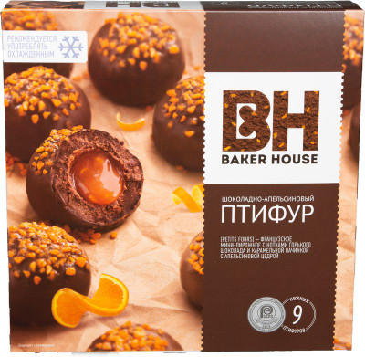 Изображение товара Пирожное Baker House Птифур с карамельно-апельсиновой начинкой, 225г