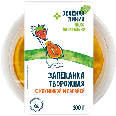 Изображение товара Запеканка творожная с клубникой и папайей Зелёная Линия, 200г
