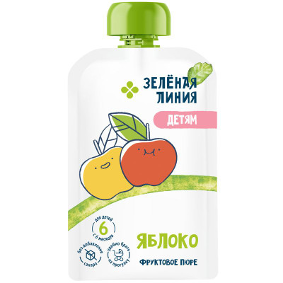 Изображение товара Пюре яблочное с 4 месяцев Зелёная Линия, 90г