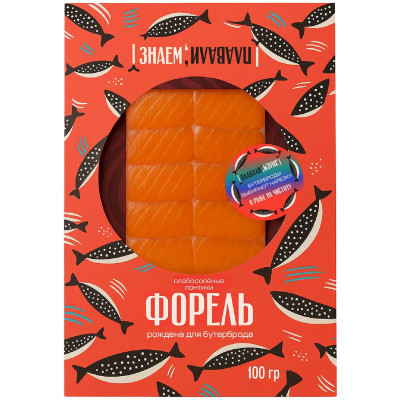 Изображение товара Форель радужная Знаем Плавали филе-ломтики слабосолёная, 100г