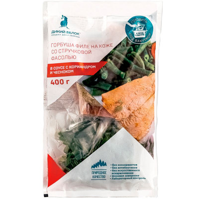 Горбуша филе на коже Дикий Белок со стручковой фасолью в соусе с кориандром и чесноком, 400г
