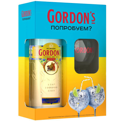 Изображение товара Джин Gordon's London Dry сухой в наборе с бокалом, 700мл
