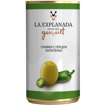 Изображение товара Оливки La Explanada фаршированные пастой из перца халапеньо, 350г