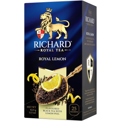 Изображение товара Чай чёрный Richard Роял Лемон ароматизированный байховый с розмарином и цедрой лимона, 25х1.7г