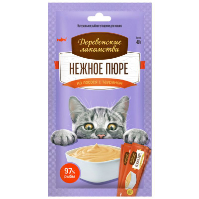 Изображение товара Лакомство Деревенские Лакомства Нежное пюре из лосося для кошек, 4x10г
