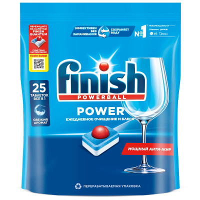 Изображение товара Средство Finish Powerball Power Aio для мытья посуды для посудомоечных машин таблетка, 25шт