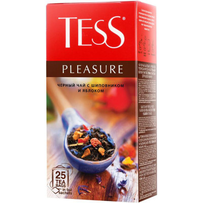 Изображение товара Чай Tess Pleasure чёрный с шиповником и яблоком в пакетиках, 25х1.5г