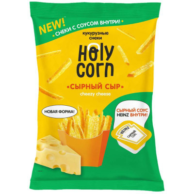 Изображение товара Кукурузные снеки Holy Corn Сырный сыр с соусом внутри 30г