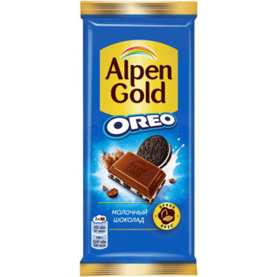 Изображение товара Шоколад Alpen Gold молочный с начинкой со вкусом ванили и кусочками печенья, 85г