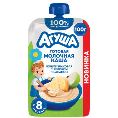 Изображение товара Каша молочная Агуша мультизлаковая с яблоком и бананом с 8 месяцев, 100г