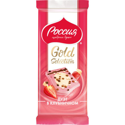 Изображение товара Шоколад белый Россия — Щедрая Душа! Gold Selection Дуэт в клубничном, 85г