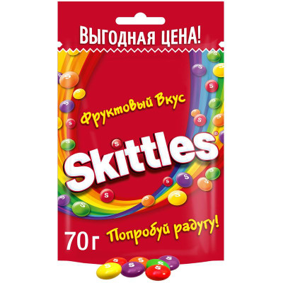 Изображение товара Драже Skittles Фруктовый вкус жевательные в разноцветной сахарной глазури, 70г