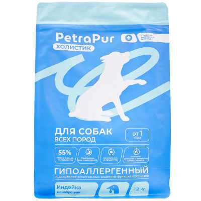 Изображение товара Корм Petrapur Холистик для непродуктивных собак сухой из индейки, 1.2кг