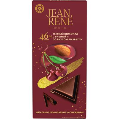 Изображение товара Шоколад тёмный Jean Rene с вишней и со вкусом амаретто 46% какао, 65г