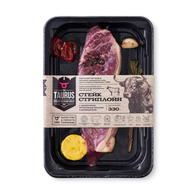 Изображение товара Стейк из говядины Taurus Стриплойн с ароматным чесночным маслом и розмарином, 330г