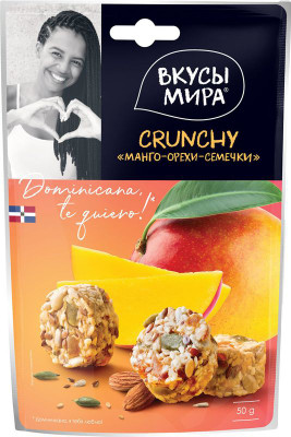 Изображение товара Снеки Вкусы Мира Crunchy манго-орехи-семечки, 50г