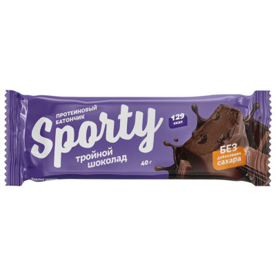 Изображение товара Батончик Sporty Тройной Шоколад протеиновый глазированный, 40г
