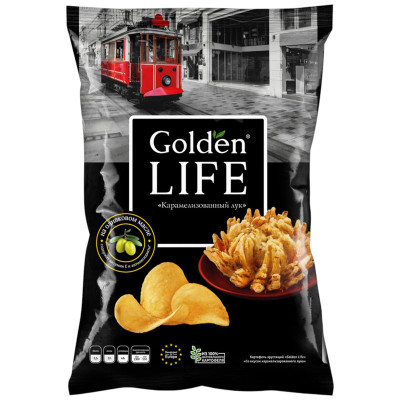 Изображение товара Картофель Golden Life со вкусом карамелизованного лука хрустящий, 90г