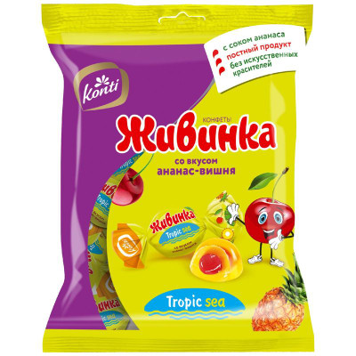 Изображение товара Конфеты Konti Живинка Tropic Sea со вкусом ананас-вишня, 250г