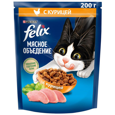 Изображение товара Сухой корм для кошек Felix Мясное объедение с курицей, 200г