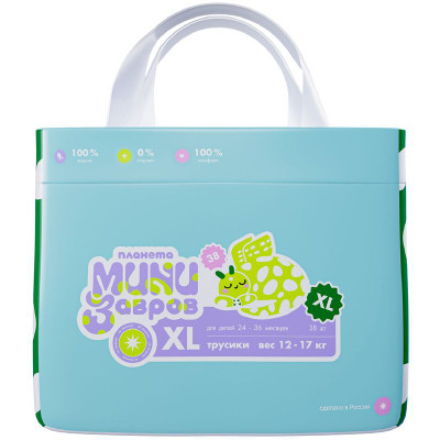 Изображение товара Трусики-подгузники Планета Минизавров XL 12-17кг, 38шт