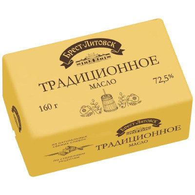 Изображение товара Масло Брест-Литовск Традиционное сладкосливочное несоленое 72.5%, 160г