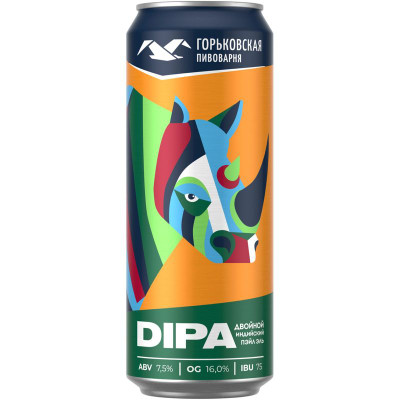 Изображение товара Пиво светлое Горьковская пивоварня Double India Pale Ale нефильтрованное неосветленное, 450мл