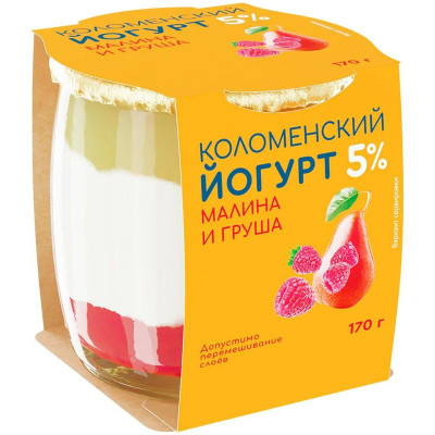 Изображение товара Йогурт Коломенский Малина-Груша 5%, 170г