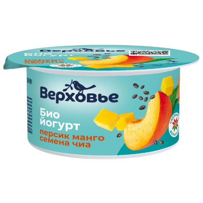 Изображение товара Биойогурт Верховье Персик-Манго-Семена чиа 2.9%, 130г