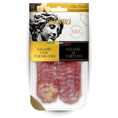 Изображение товара Ассорти колбас Solemici салями с сыром-с трюфелем сыровяленая полусухая сервировочная нарезка, 70г