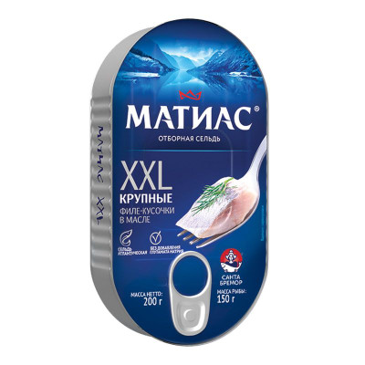 Изображение товара Сельдь Матиас ХХL Отборная филе-кусочки в масле, 200г