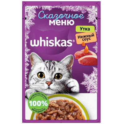 Изображение товара Корм для взрослых кошек Whiskas Сказочное меню Утка в нежном соусе, 75г